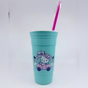 Hello Kitty Teal Green Summertime 32 oz Plastic Tumbler W/ Straw & Lid by Sanrio